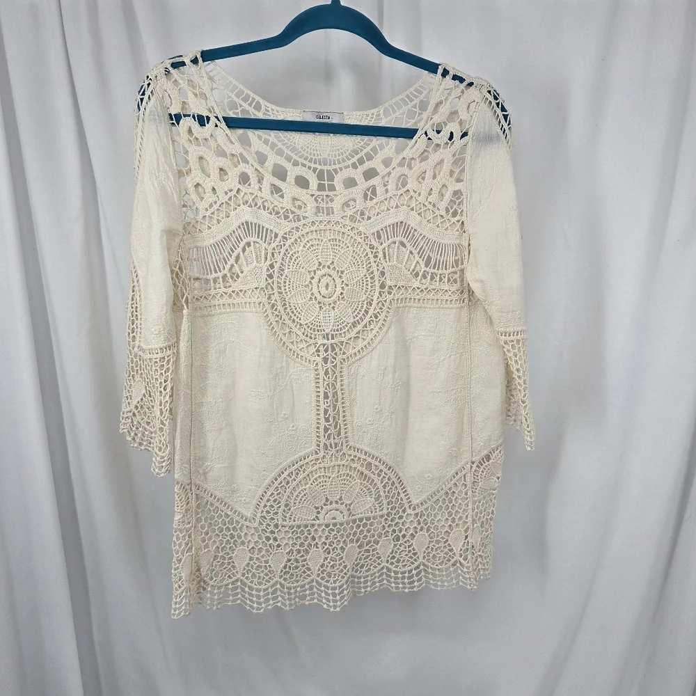 Celesta BOHO lace women's blouse sz Large